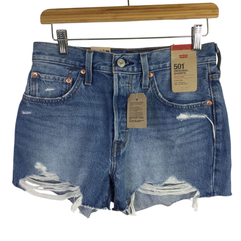 Levis 501 Original Womens High-Rise Jean Shorts Denim Blow Big Horns Size 27 NWT